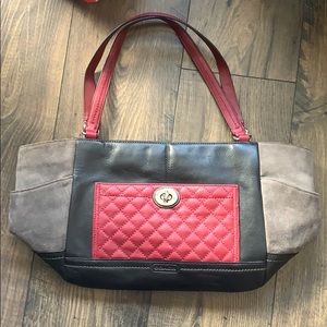 Black/Magenta and gray suede tote made by Coach